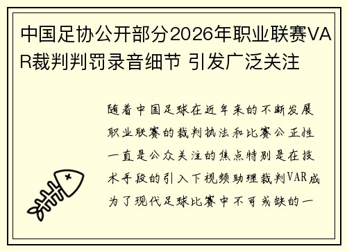 中国足协公开部分2026年职业联赛VAR裁判判罚录音细节 引发广泛关注 中国足协公开部分2026年职业联赛VAR裁判判罚录音细节 引发广泛关注